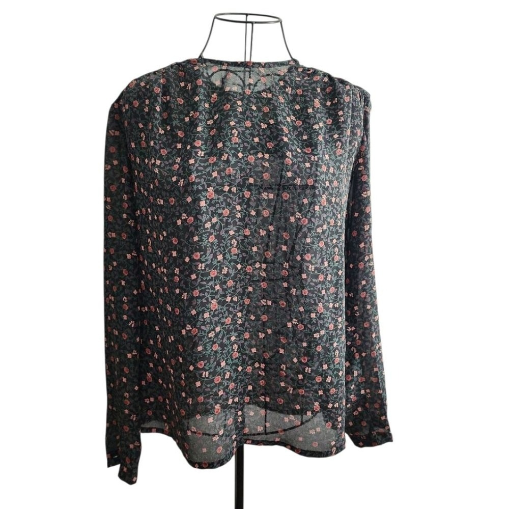 Jos. A. Bank Blouse Women 8 Black Floral Vintage Cottagecore Professional Top